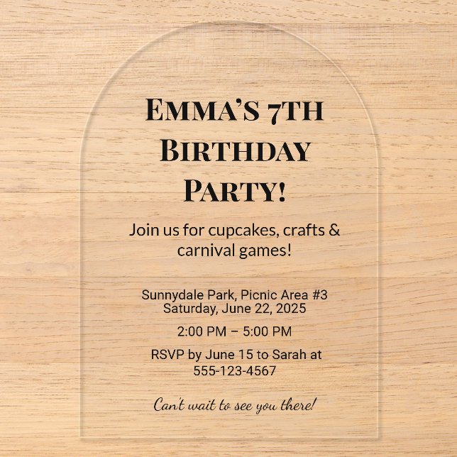 Best Luxury Clear Acrylic Birthday Party  Invitations (Front)