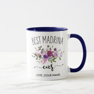 BEST MADRINA ever (Your Name) Navy Purple Bouquet  Mug
