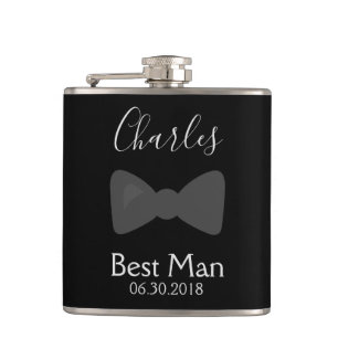 Best Man Bachelor Party Bow Tie Hip Flask