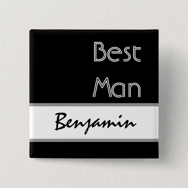 Best Man - Black and White Modern Wedding Button (Front)