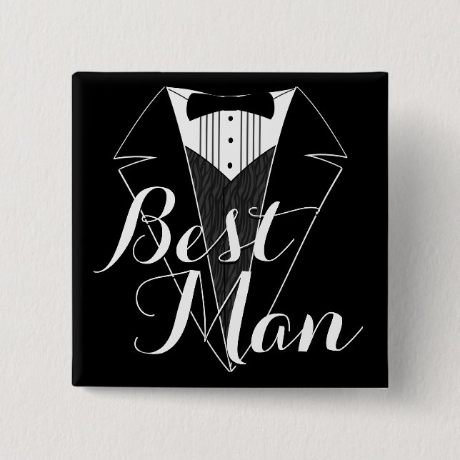 Best Man Black and White Tux Wedding Party Button (Front)