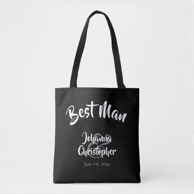 Best Man Black Bold Script Wedding Swag Tote Bag (Front)