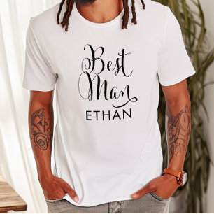 Best Man Black Modern Script Custom Wedding T-Shirt