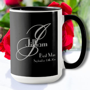 Best Man Black White Grey Monogram + Name + Date Mug