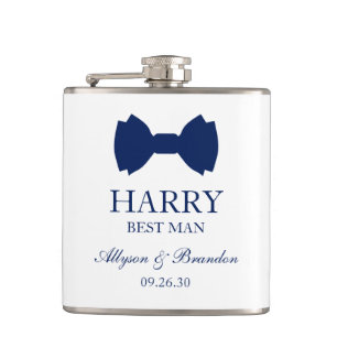 Best Man Blue Bow Tie Hip Flask