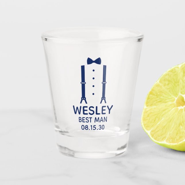 Best Man Blue Bow Tie Shot Glass (Front)