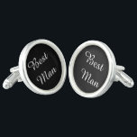 Best Man Cufflinks<br><div class="desc">Silver plated cufflinks shown in black/white with Best Man text. Customise this item or buy as is.</div>