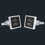 Best Man Cufflinks<br><div class="desc">Best Man cufflinks shown in silver plated and black onyx colour with white text. Customise this item and choose from more colours and styles or buy as is.</div>