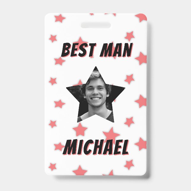 Best Man Custom Photo in Star Wedding ID Badge (Front)