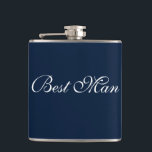 Best Man Flask<br><div class="desc">Flask for the best man is shown in navy blue and white. 
Customise this item or buy as is.</div>