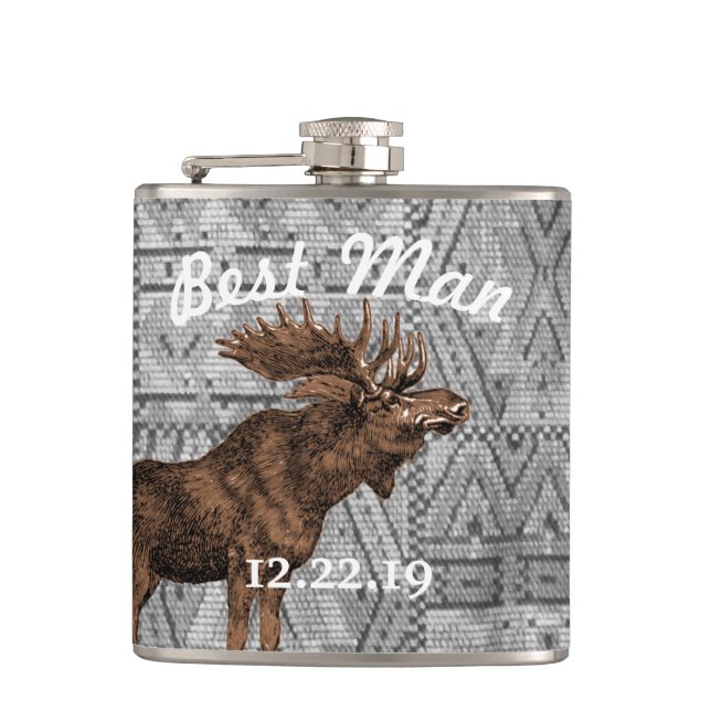 Best Man Flask Vintage Moose (Front)