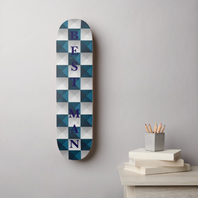 BEST MAN Geometric Pattern Blue Silver Skateboard (Wall Art)