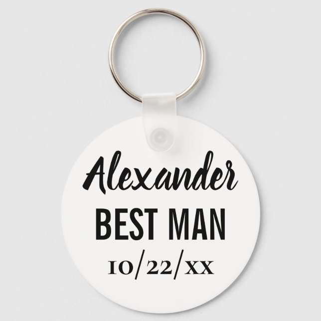 Best Man Gift Modern Typography Elegant Wedding Key Ring (Front)