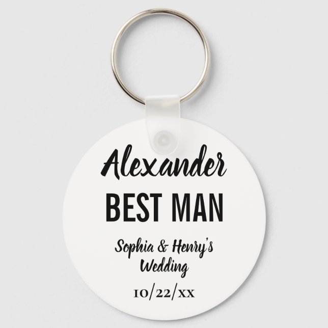 Best Man Gift Modern Typography Script Wedding Key Ring (Front)