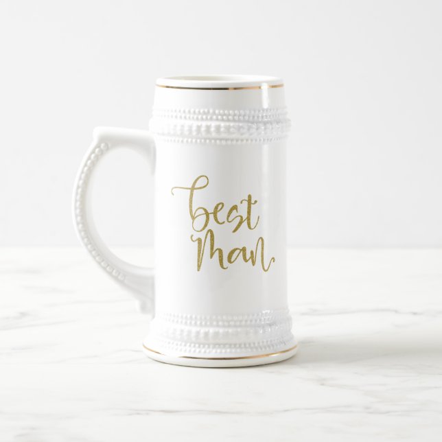 Best Man Gold Script Wedding Thanks Message Name Beer Stein (Left)