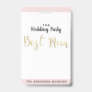 Best Man Gold Wedding Party VIP Pass Badge ID Badge