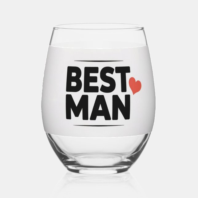 Best Man Heart Stemless Wine Glass (Back)