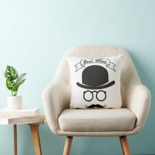 Best Man Hipster Glasses Hat Handlebar Moustache Cushion