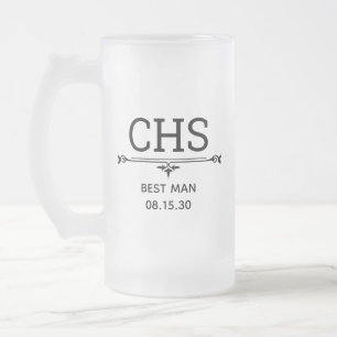 Best Man Initials Frosted Glass Beer Mug