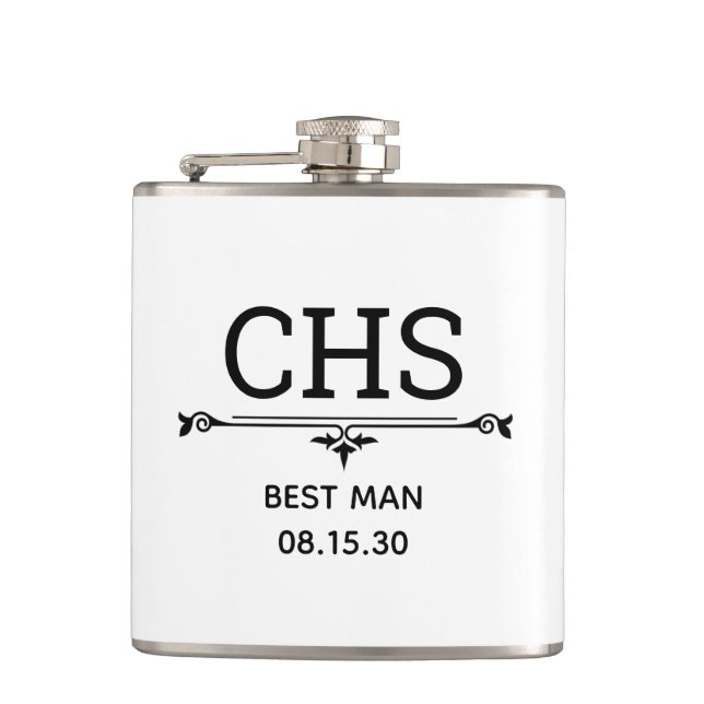 Best Man Initials Hip Flask (Front)