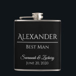 Best Man Liquor Flask Wedding Favour Gift<br><div class="desc">This flask is the perfect way to thank your groomsmen,  members of the wedding party or other special guests. The text is fully customisable with a place to enter your groomsman's name,  the title (Groomsman,  Best Man,  Father of the Bride,  etc.) the wedding couple's name,  and wedding date.</div>
