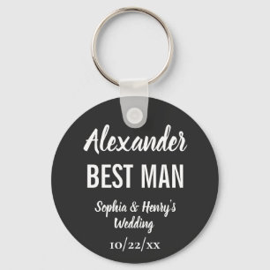 Best Man Modern Typography Script Black Wedding Key Ring