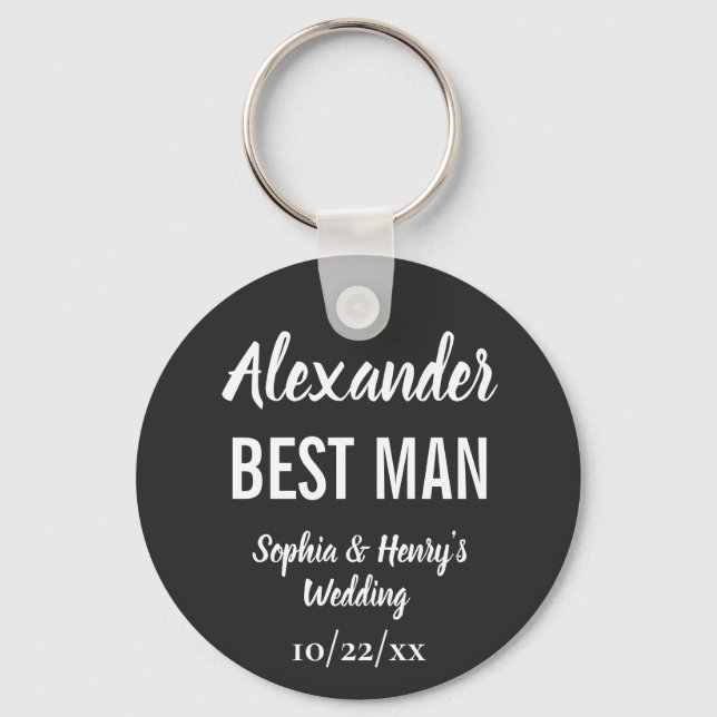 Best Man Modern Typography Script Black Wedding Key Ring (Front)