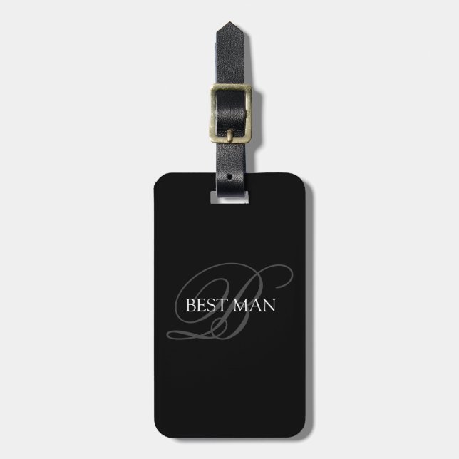 Best Man Monogram Black Grey Luggage Tag (Front Vertical)
