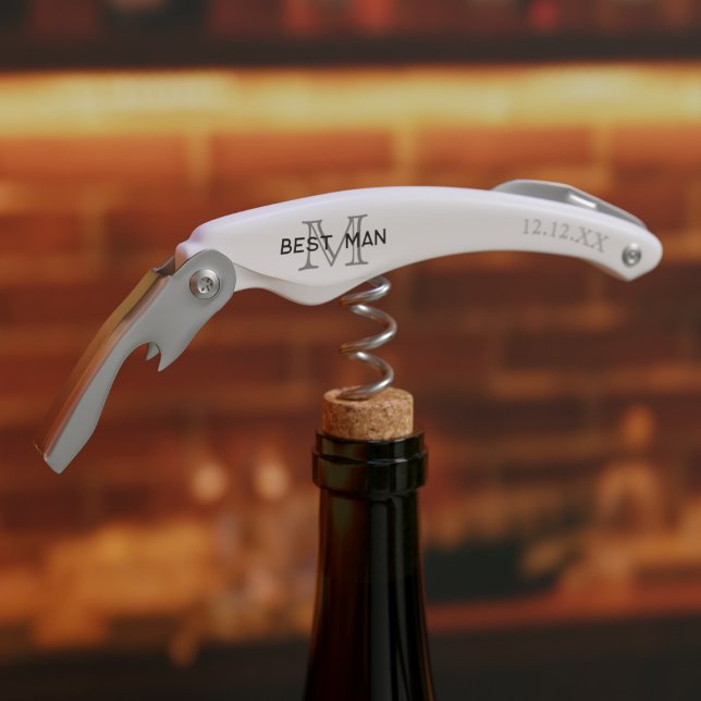 Best Man Monogram Groomsmen Wedding Favour Corkscrew (Creator Uploaded)