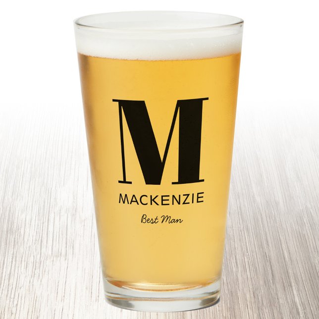 Best Man Monogram Name Glass (Monogram name personalized best man beer glass)
