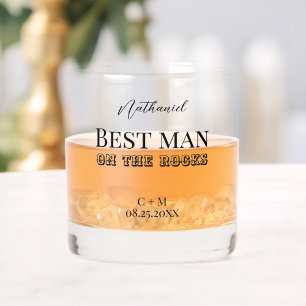 Best man on the rocks proposal whiskey glass