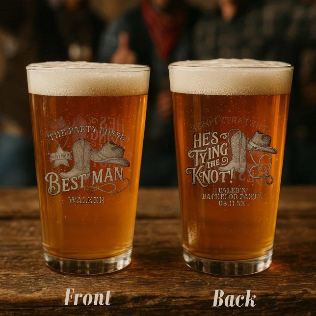Best Man Party Posse Cowboy Bachelor Party Glass (Front/Back)