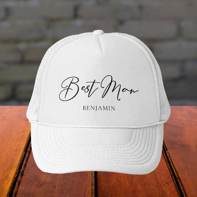 Best Man Personalised Chic Minimalist Wedding Trucker Hat (Creator Uploaded)