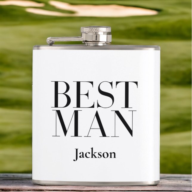 Best Man Personalised White Black Modern Simple Hip Flask (Creator Uploaded)