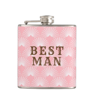 Best Man-Pink And White Art-deco Pattern Hip Flask