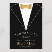 Best Man Proposal Black Faux Gold Time to Suit Up