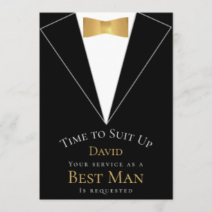 Best Man Proposal Black Faux Gold Time to Suit Up  Invitation