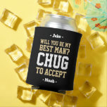 Best Man Proposal Chug to Accept Black Gold White Can Cooler<br><div class="desc">Get the wedding celebration started in style with a funny personalised best man proposal can cooler. The black, gold and white design features stylish modern typography names and a customisable request reading "Will you be my best man? Chug to accept". All text is simple to customise or delete and can...</div>