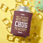 Best Man Proposal Chug to Accept Burguny and Gold Can Cooler<br><div class="desc">Get the wedding celebration started in style with a funny personalised best man proposal can cooler. The burgundy, gold and white design features stylish modern typography names and a customisable request reading "Will you be my best man? Chug to accept". All text is simple to customise or delete and can...</div>