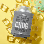 Best Man Proposal Chug to Accept Funny Faux Wood<br><div class="desc">Get the wedding celebration started in style with a funny personalised best man proposal can cooler. Design features a rustic grey faux wood background, stylish modern typography names, and a customisable request reading "Will you be my best man? Chug to accept". All text is simple to customise or delete and...</div>