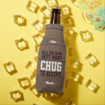 Best Man Proposal Chug to Accept Rustic Faux Wood Bottle Cooler<br><div class="desc">Get the wedding celebration started in style with a funny personalised groomsman proposal bottle cooler. Design features a rustic brown wood background, stylish modern typography names, and a customisable request reading "Will you be my groomsman? Chug to accept". All text is simple to customise or delete. These unique and original...</div>