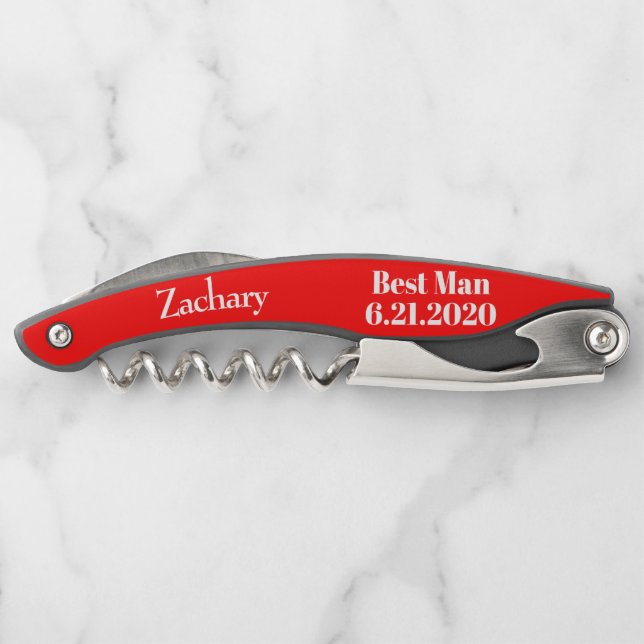 Best Man Red Black Wedding Corkscrews (Back)