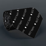 Best Man Repeating White Text on Black Tie<br><div class="desc">This fun neck tie is the perfect accessory for the best man at your wedding. It features a simple yet elegant design with the words "Best Man" written in fancy all capital white text repeating in a diagonal pattern on a black background. There are diamonds separating the repeating text. Perfect...</div>