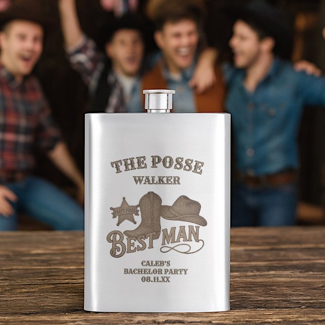 Best Man Rustic Cowboy Posse Bachelor Party Hip Flask (Creator Uploaded)