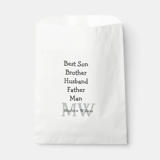 Best man son husband dad quotes add name text favour bags (Front)