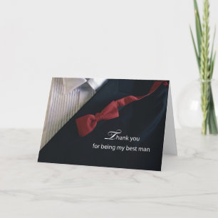 Best Man Thank You With Red Tie and Black Tuxedo Card
