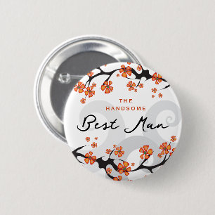 BEST MAN Tropical Flowers Swirls Wedding Name Tag 6 Cm Round Badge