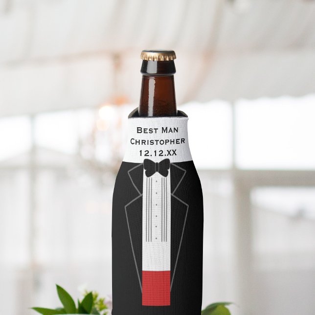 Best Man Tuxedo Wedding Bridal Party Bottle Cooler (Creator Uploaded)