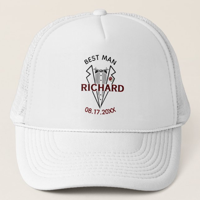 Best Man Wedding Custom Name Date Gift Trucker Hat (Front)