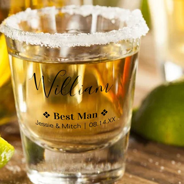 Best Man Wedding Date and Names Personalised Shot Glass (Best Man Gift - Personalized Shot Glasses for your wedding party or bachelor party)